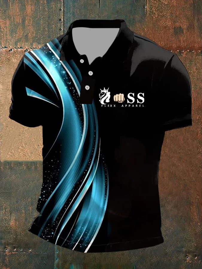 Camisa polo retro Letter estampado casual para hombre