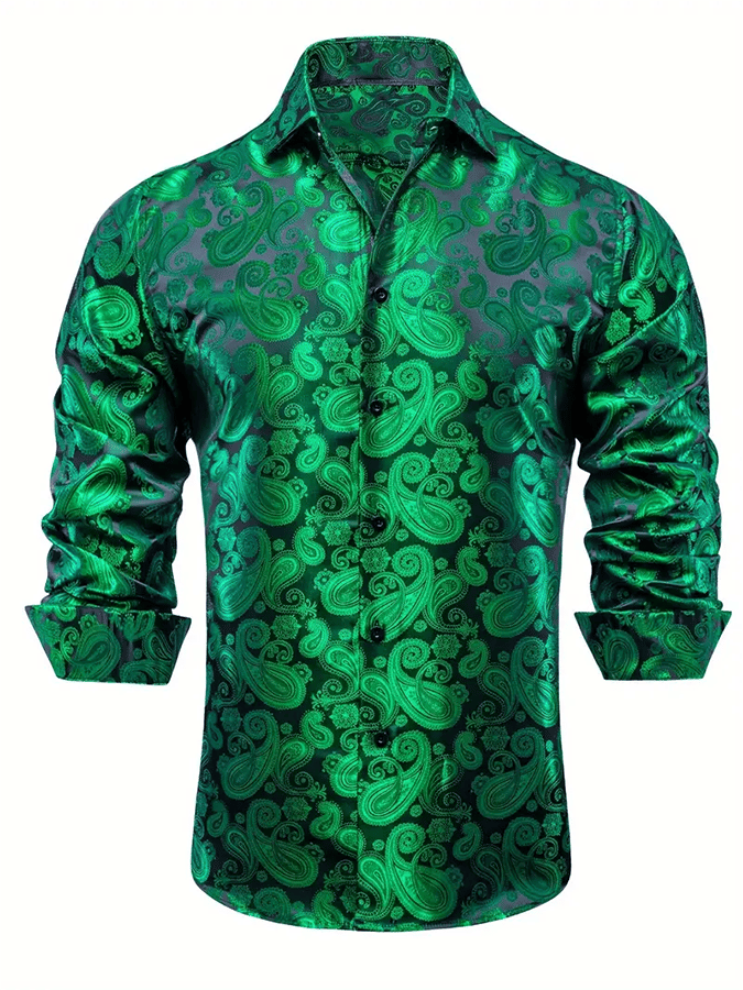 Camisa seda ejecutivo de lujo Design estampado de manga larga para hombre