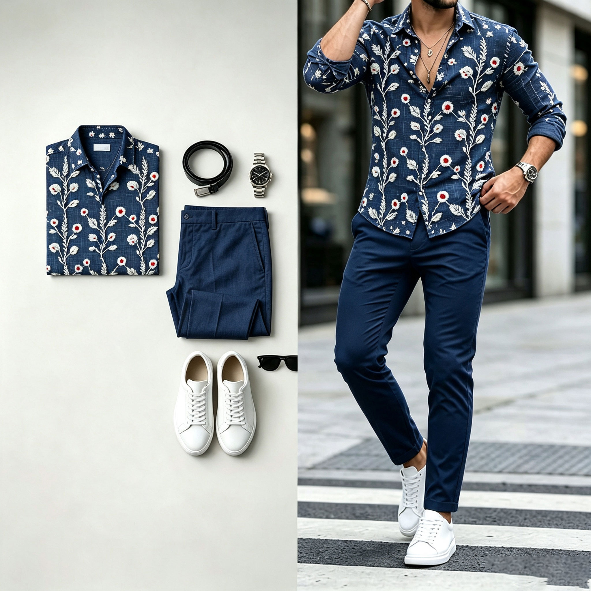 para hombre de manga larga camisa and pantalón Set with Diagonal Geometric Print