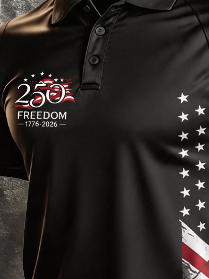 Camisa polo retro Patriotic Color-Block de manga corta para hombre
