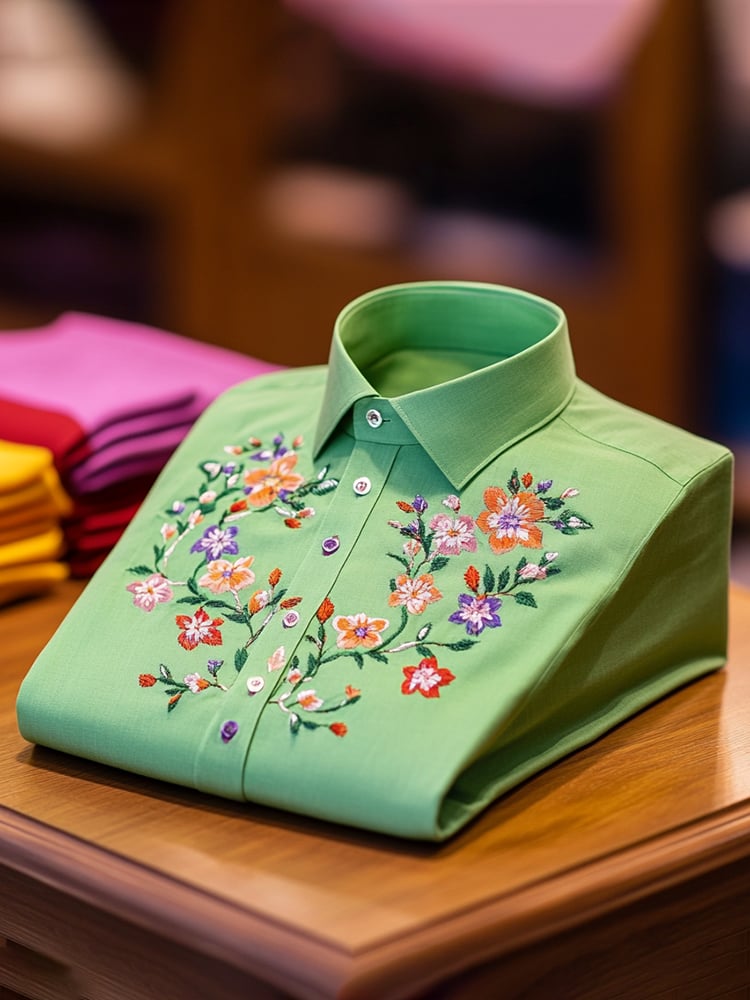 Camisa ejecutivo casual floral solapa de manga corta para hombre