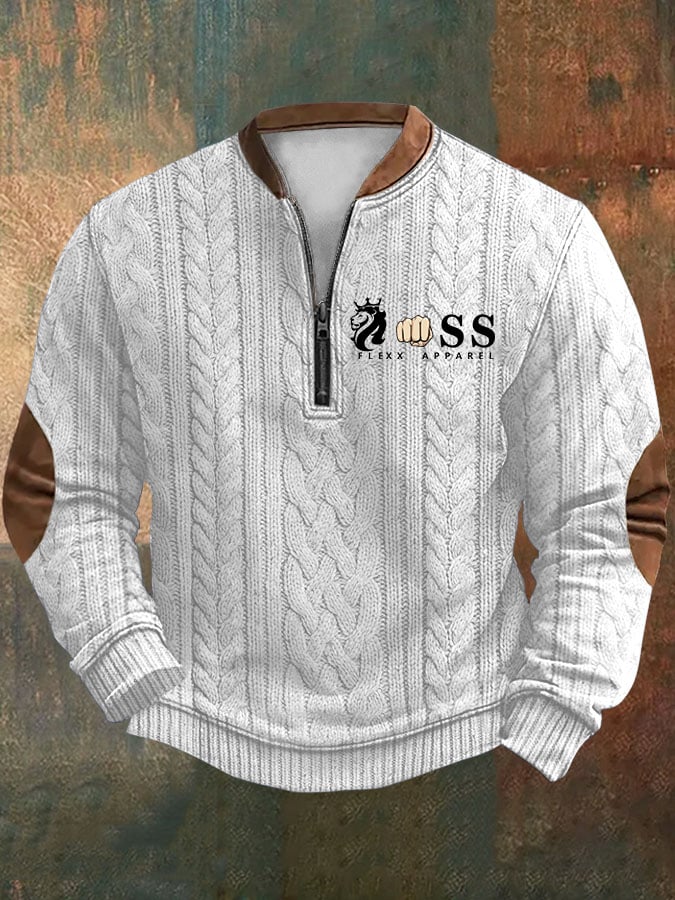 Sudadera retro Letter estampado cierre Neck tejido para hombre