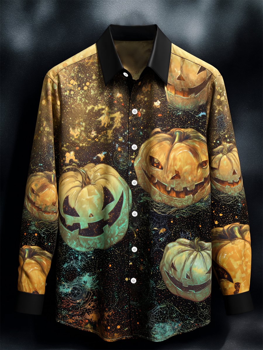 Camisa vintage Halloween estampado de manga larga para hombre