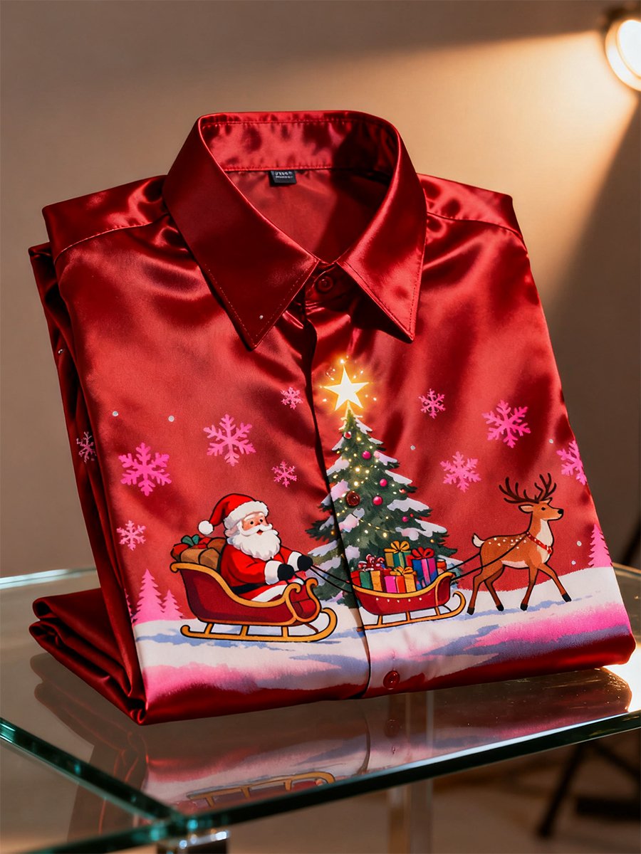 Camisa Luxurious satén Christmas de manga larga para hombre
