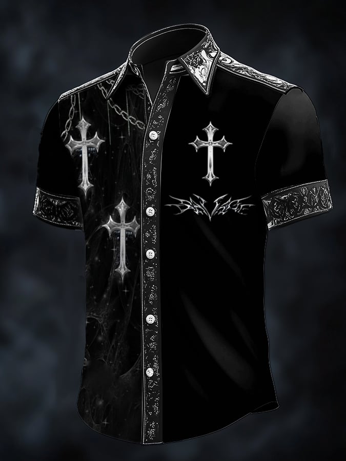 Casual de moda Dark diseño Cross Contrascamiseta para hombre