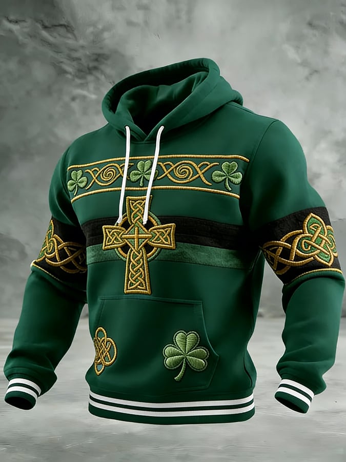 Sudadera Saint Patrick's Day estampado con gorrasucha para hombre