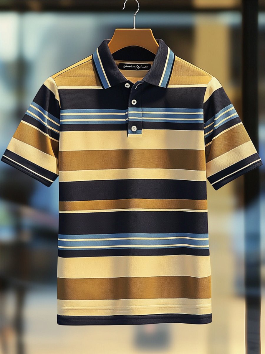 Camisa polo ejecutivo casual rayas estampado Button de manga corta para hombre