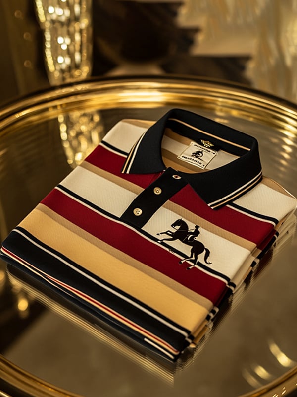 Camisa polo vintage ejecutivo Riding Logo rayas estampado de manga larga para hombre