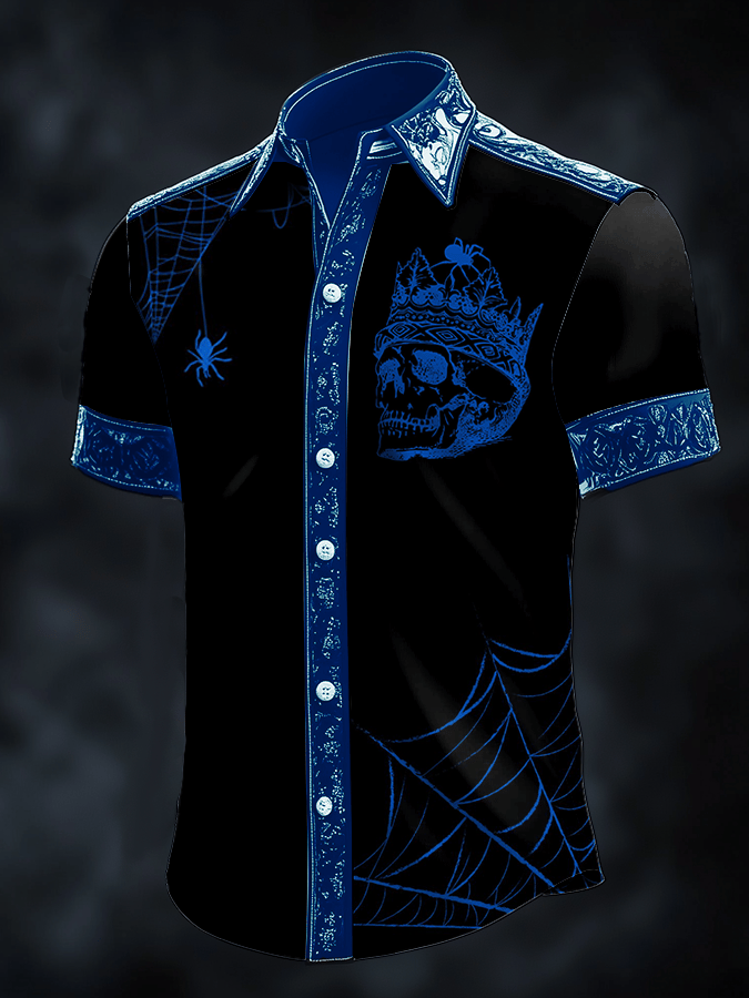 Camisa Dark Skull estampado satén de manga corta para hombre