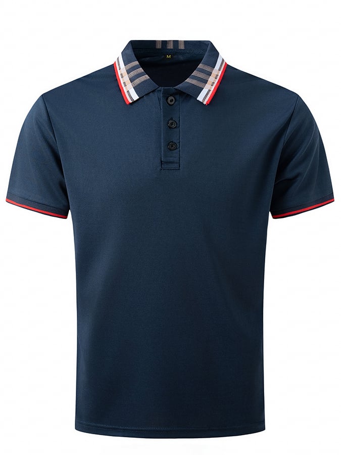 Camisa polo acanalado floral cuello de color sólido Button Up de manga corta para hombre