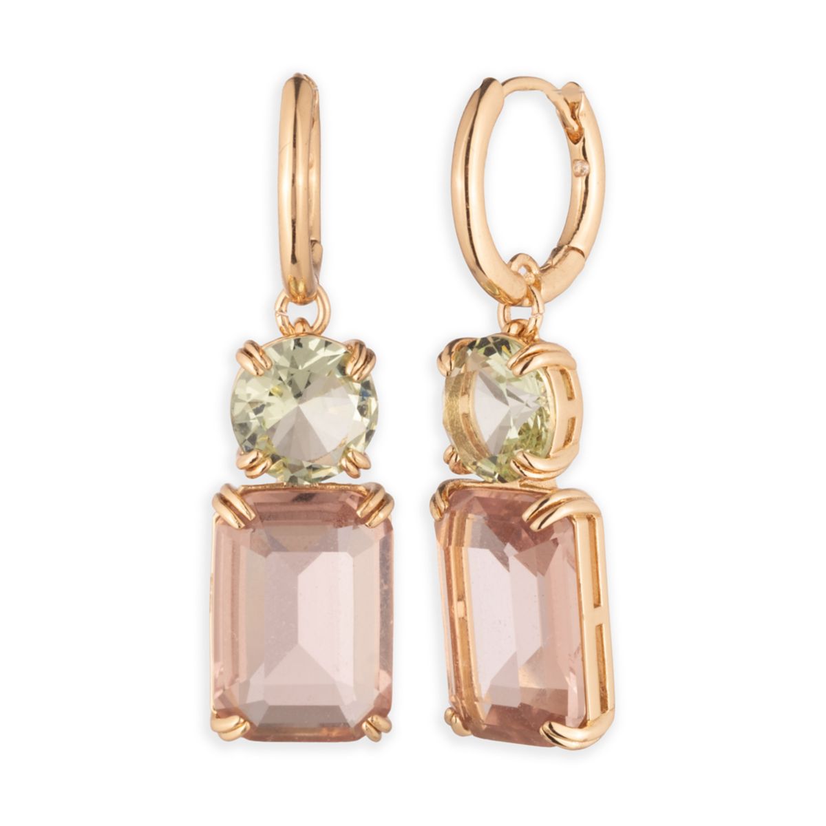 Stone Double Drop Gold Tone Earrings - 1