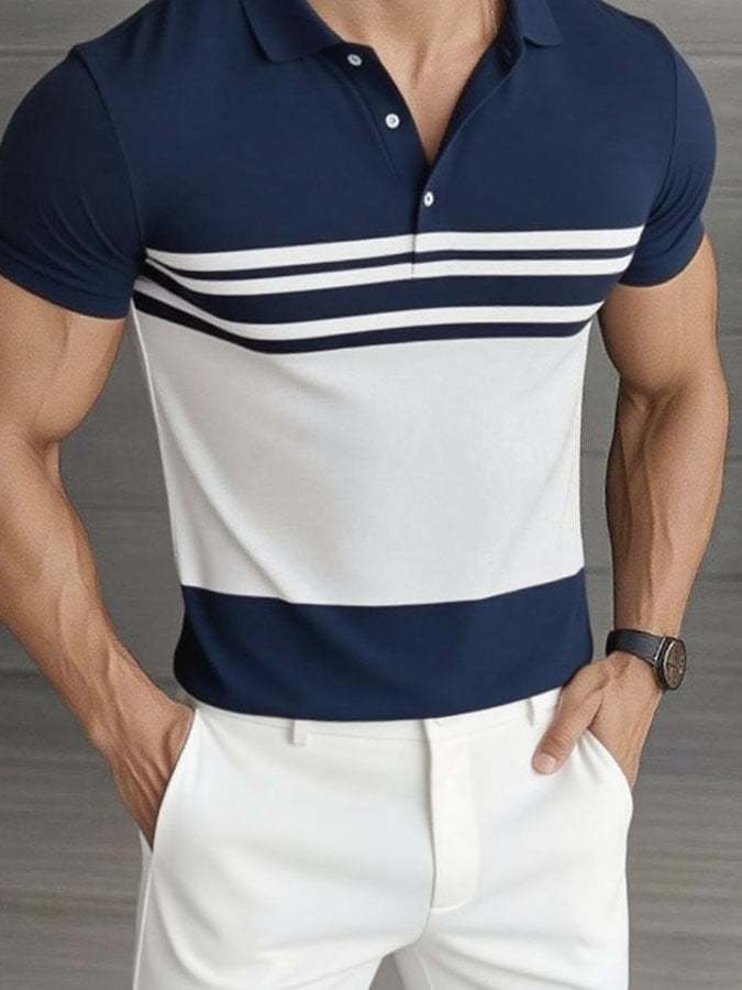 Camisa polo casual clásico a rayas estampado ejecutivo de manga corta para hombre - vista 2