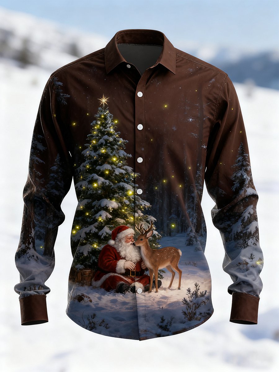 Camisa vintage Christmas Art de manga larga para hombre