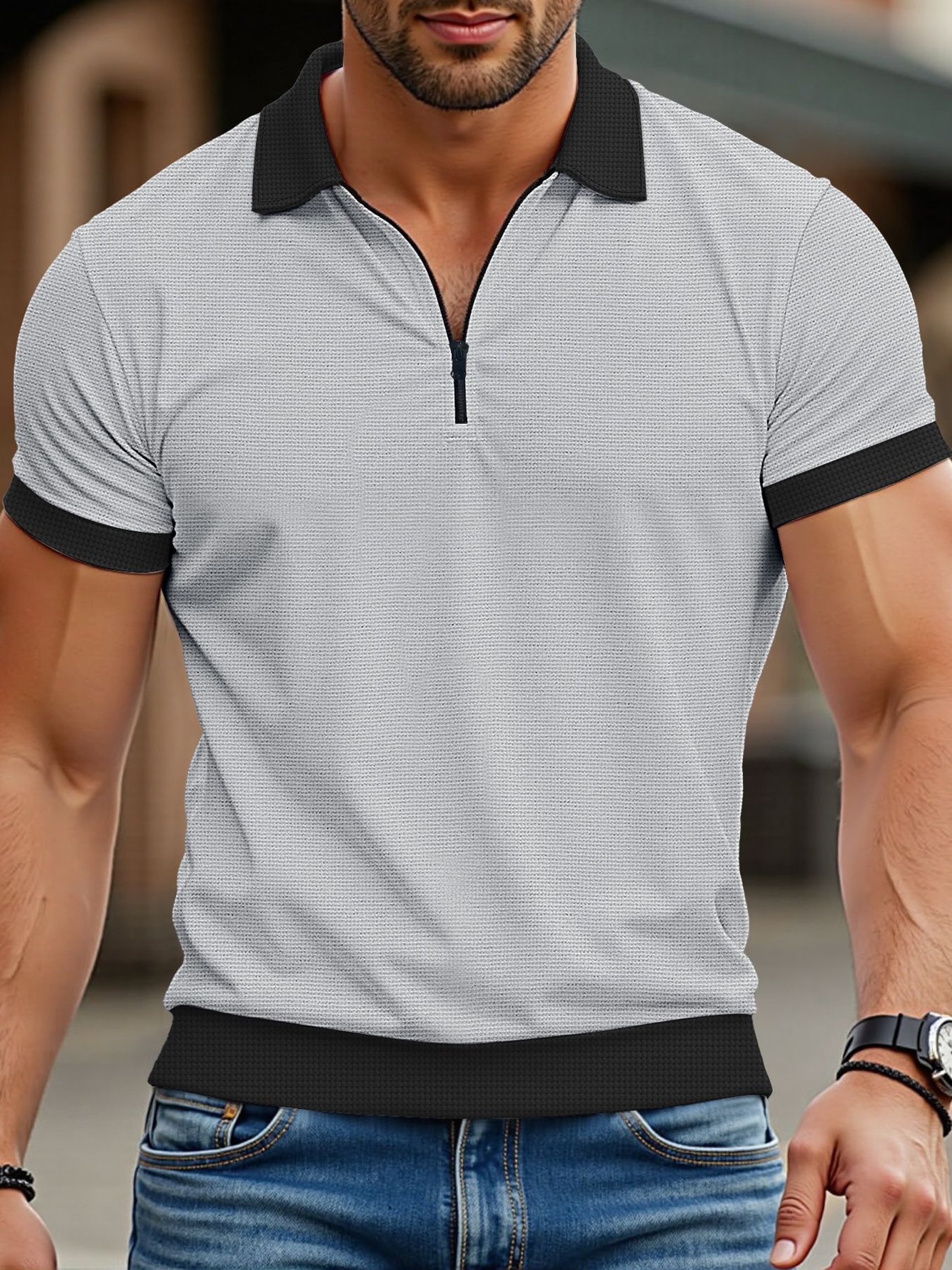 Camiseta vintage-Style Comfortable Color-Block de manga corta para hombre