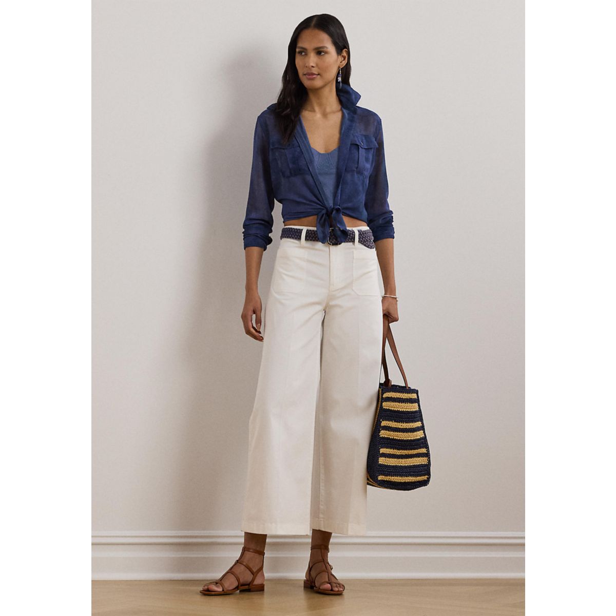 Stretch Chino Wide Leg Cropped Pants - 4