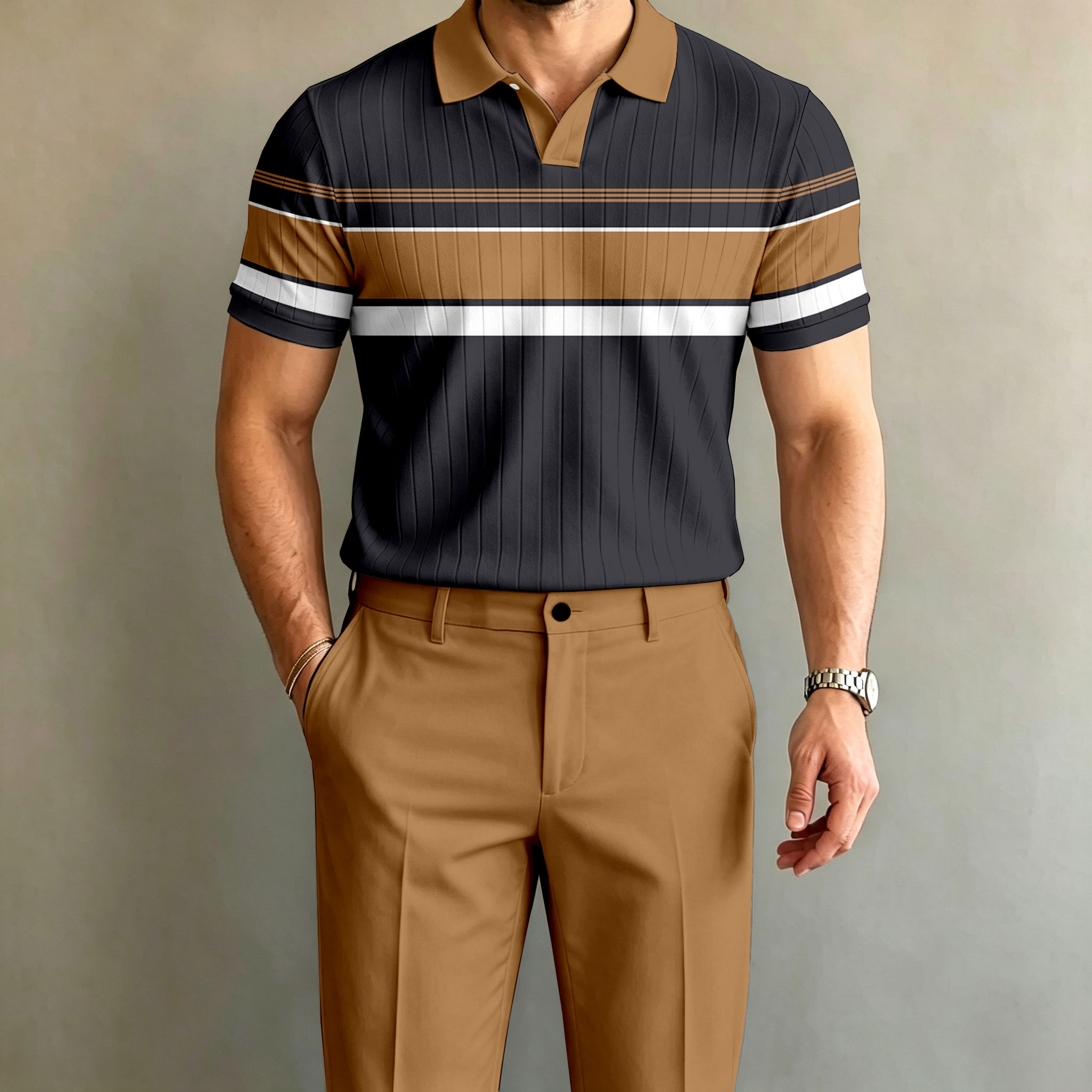 para hombre Color-Blocked de manga corta camisa polo and pantalón Set