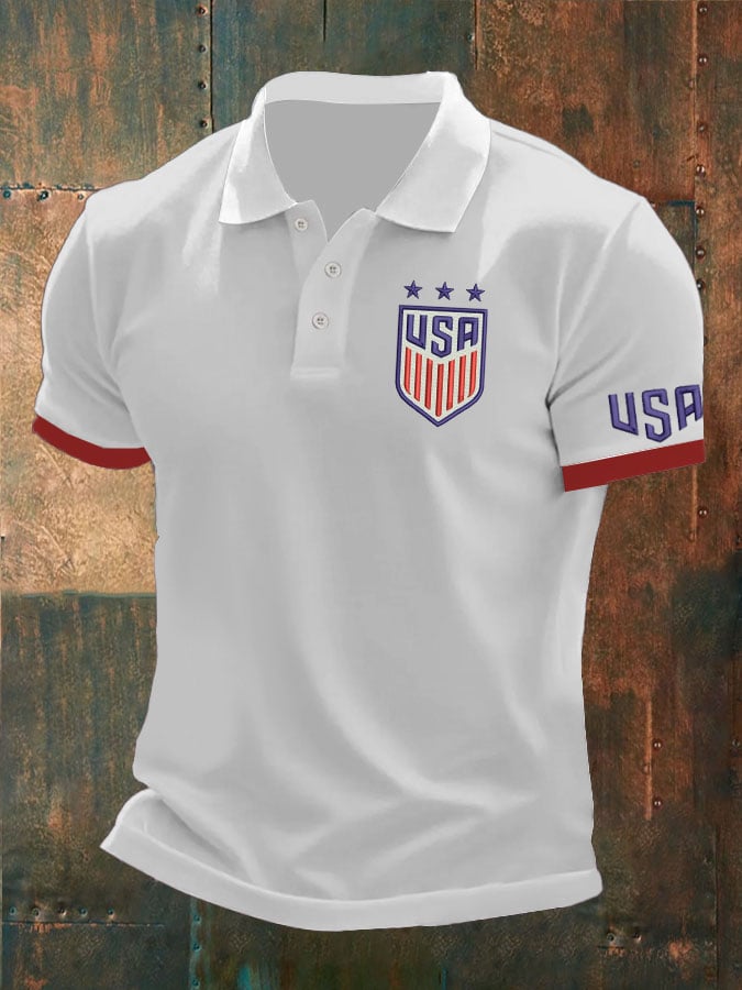 Camisa polo Independence Day Flag estampado casual para hombre