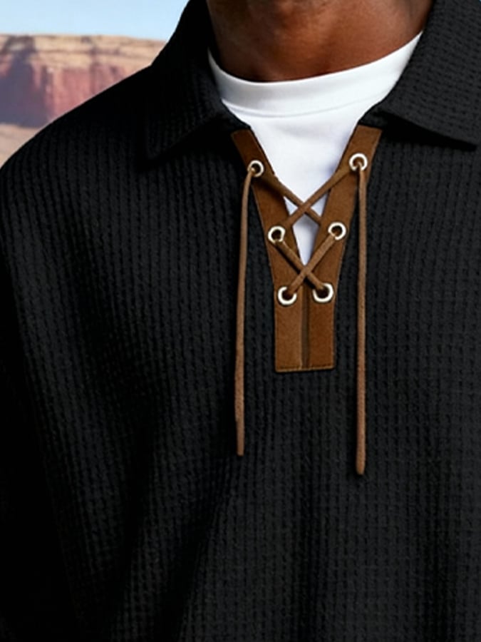 Sudadera retro para exterior tejido tipo waffle para hombre