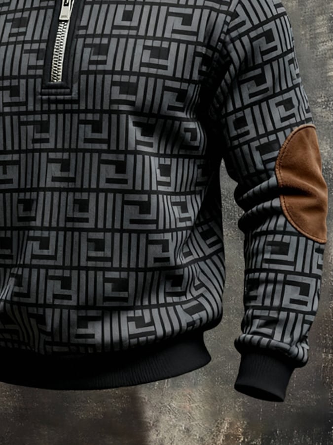 Sudadera retro en bloques de color estampado Color-Blocked con cierre para hombre