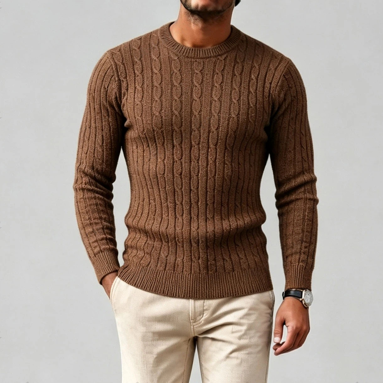 Casual Slim-Fit Crew-Neck Sweater para hombre