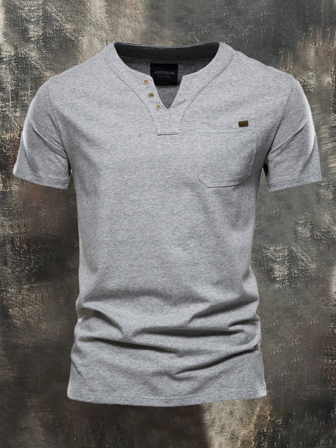 Camiseta Versatile de color sólido casual Slim-Fit de manga corta de algodón para hombre