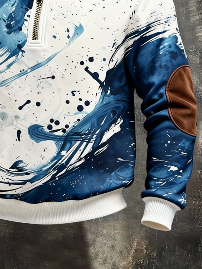 Sudadera retro en bloques de color estampado Color-Blocked con cierre para hombre