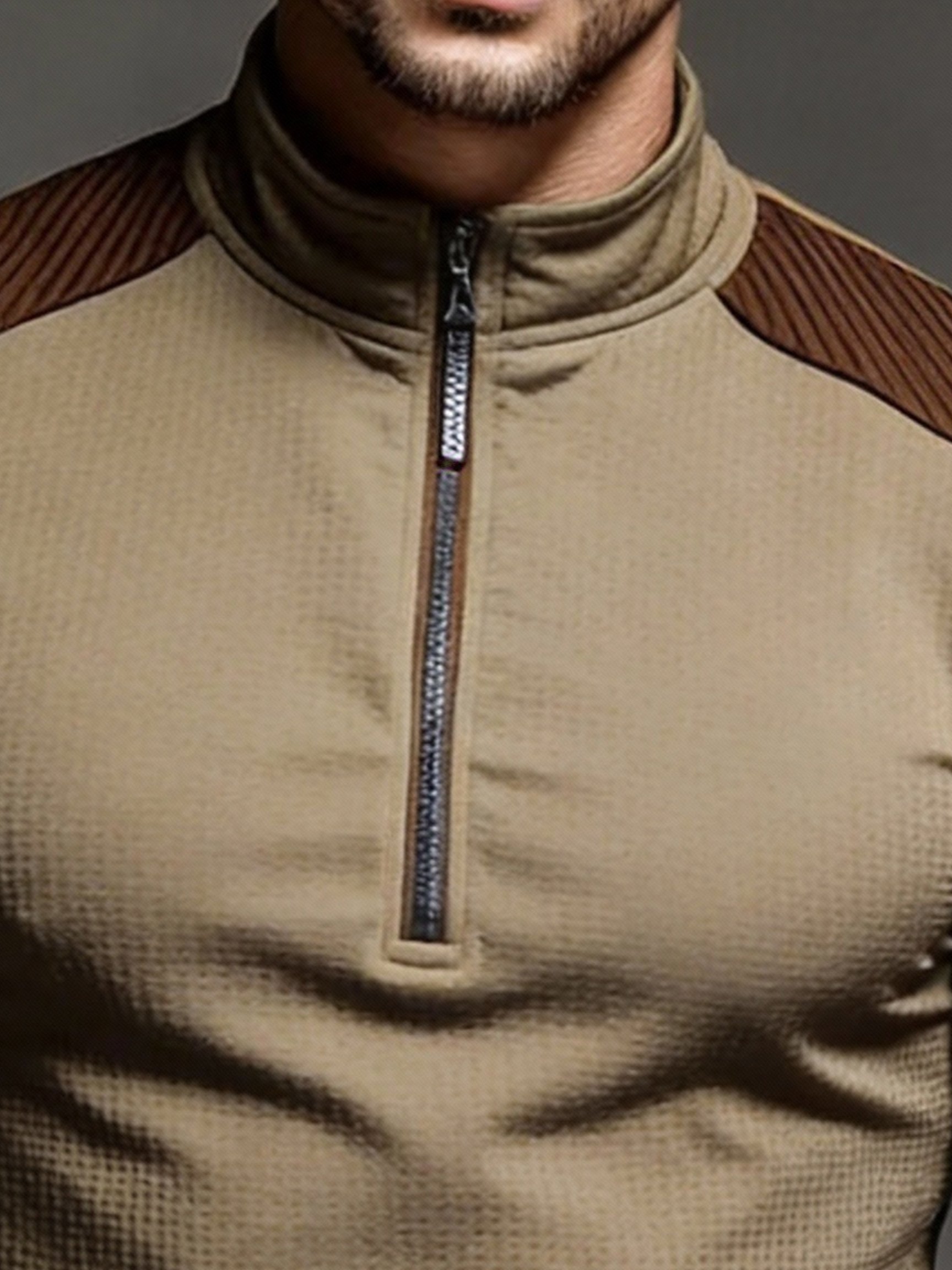 Chaqueta vintage Style Patchpara trabajo Stand-cuello de manga larga with cierre para hombre