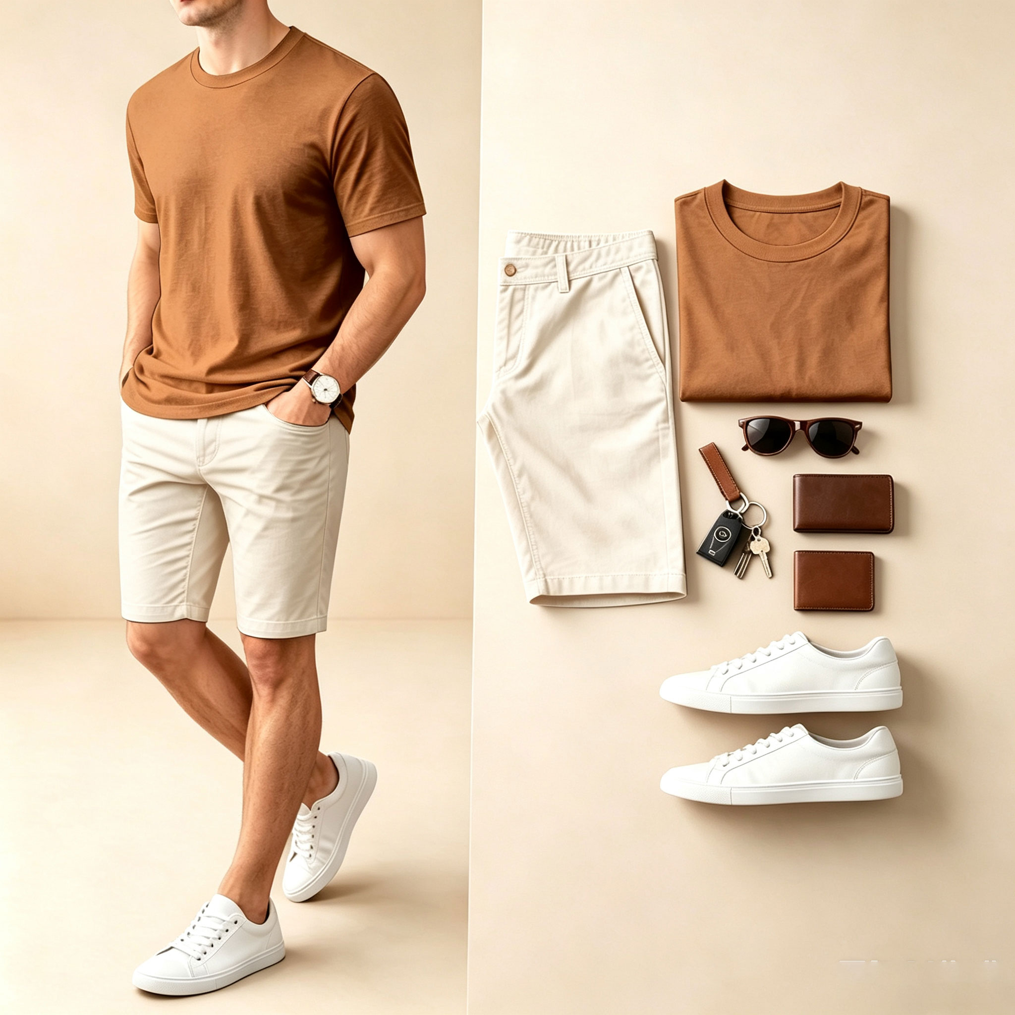 Conjunto de dos piezas casual Checkered estampado Round-Neck de manga corta camiseta And shorts para hombre