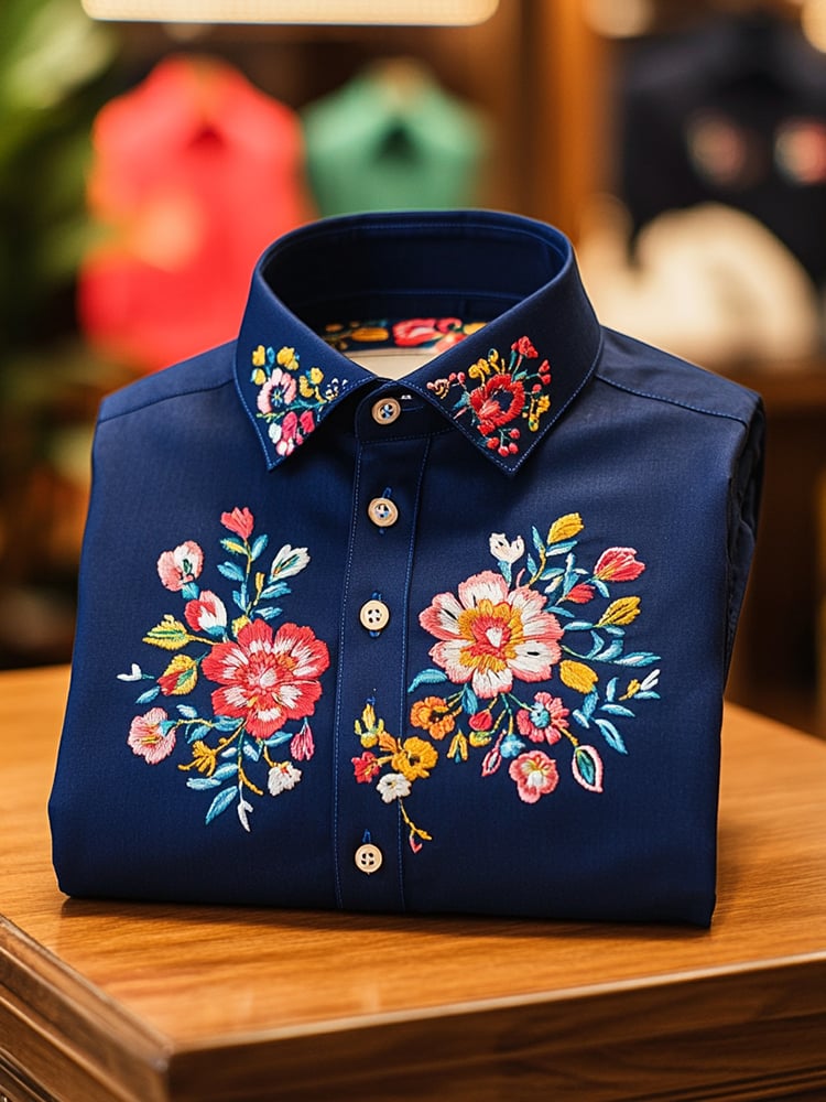 Camisa ejecutivo casual floral solapa de manga corta para hombre