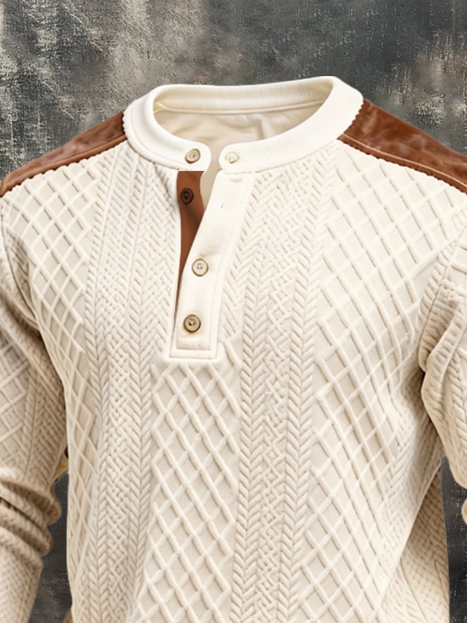 Sudadera vintage-Style Color-Block Comfortable Henley para hombre