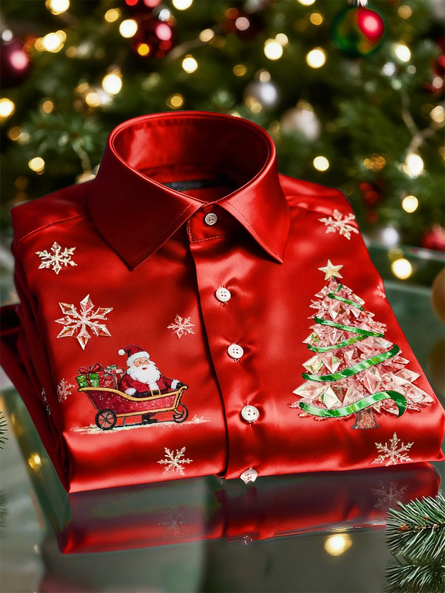 Camisa Christmas de manga larga con botones para hombre