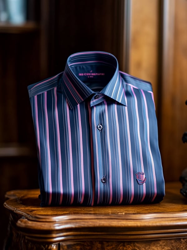 Camisa a rayas de manga corta con botones para hombre