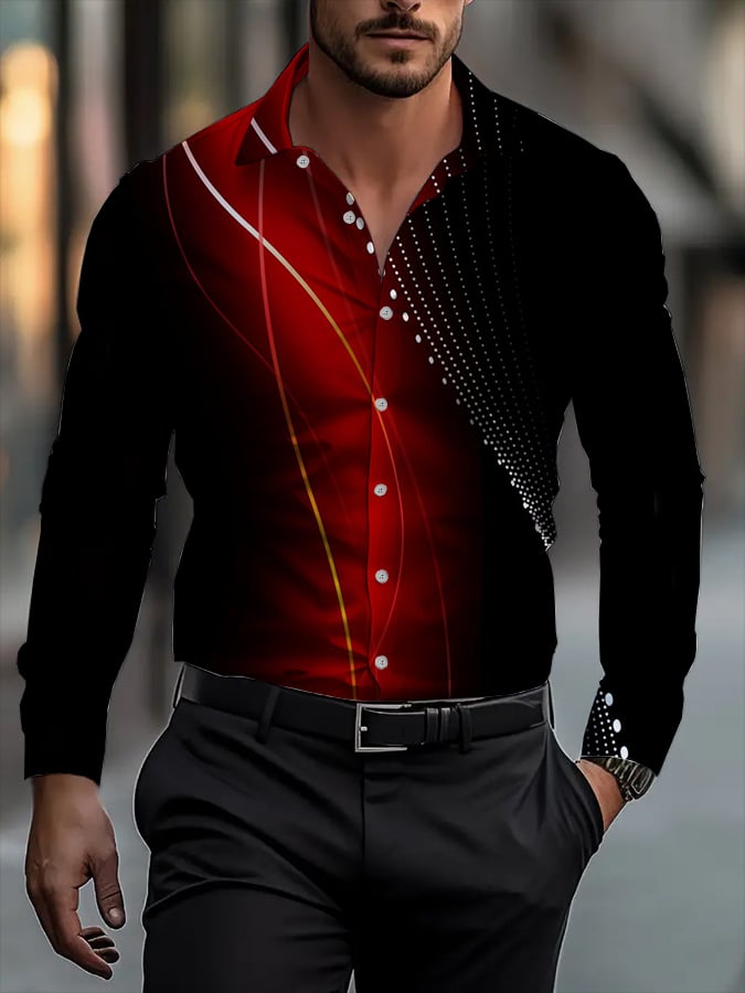 Camisa clásico ejecutivo a cuadros rayas estampado de manga larga para hombre