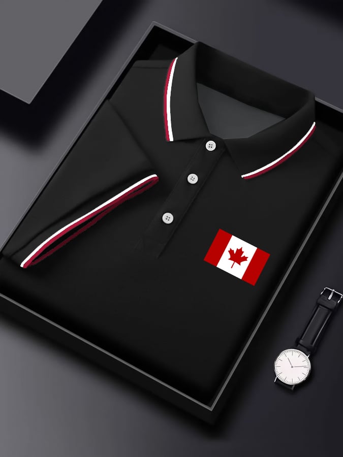 Camisa polo casual Canadian Contrast de manga corta para hombre