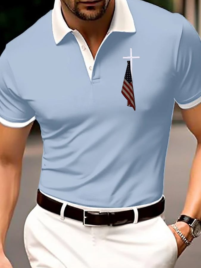 Camisa polo Flag Cross estampado para hombre