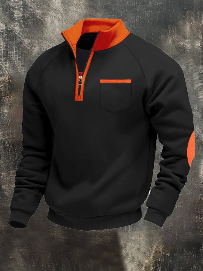 Sudadera retro Patchpara trabajo Comfortable en bloques de color cierre para hombre
