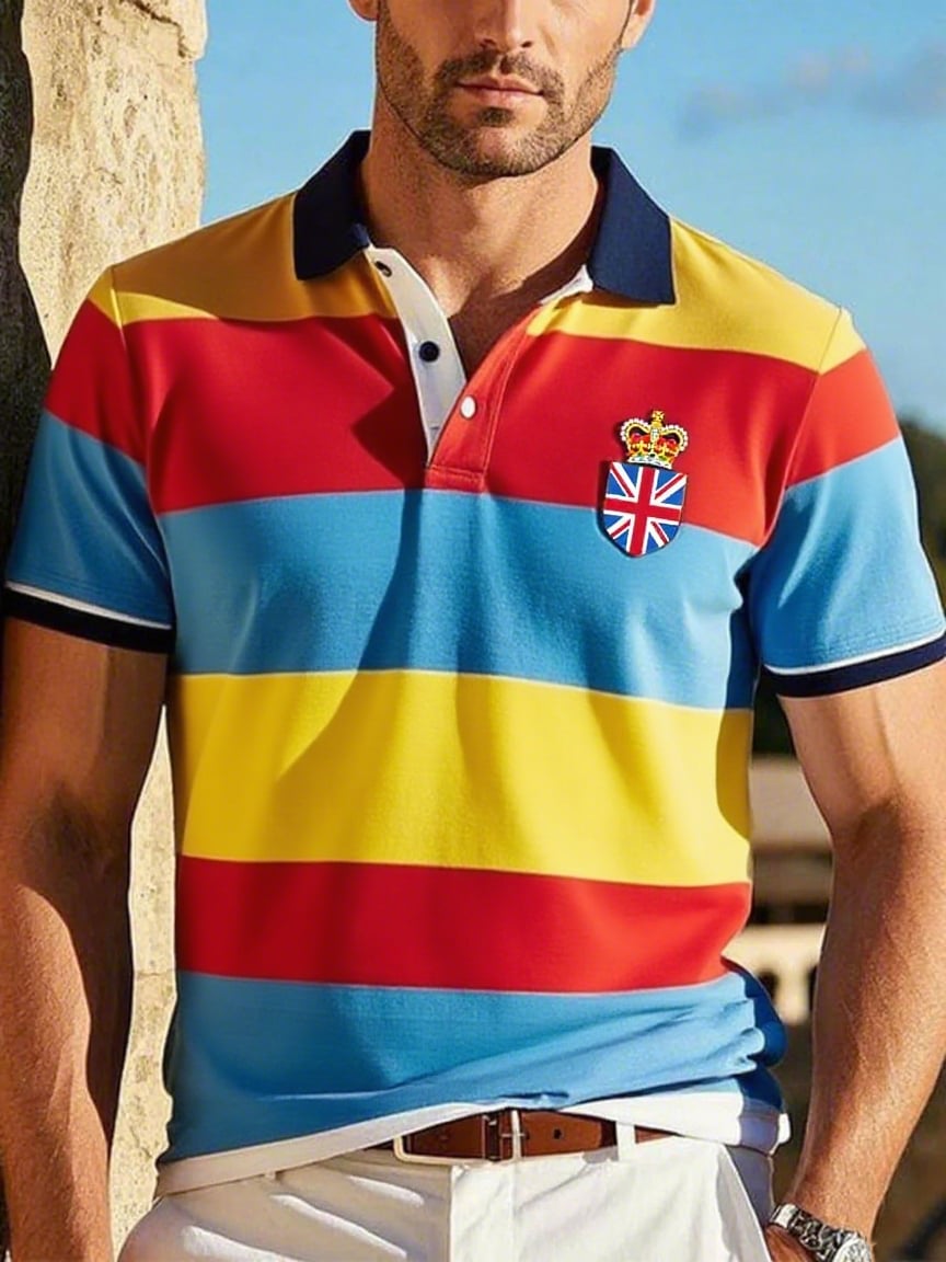 Camisa polo ejecutivo casual Union Jack Button de manga corta para hombre