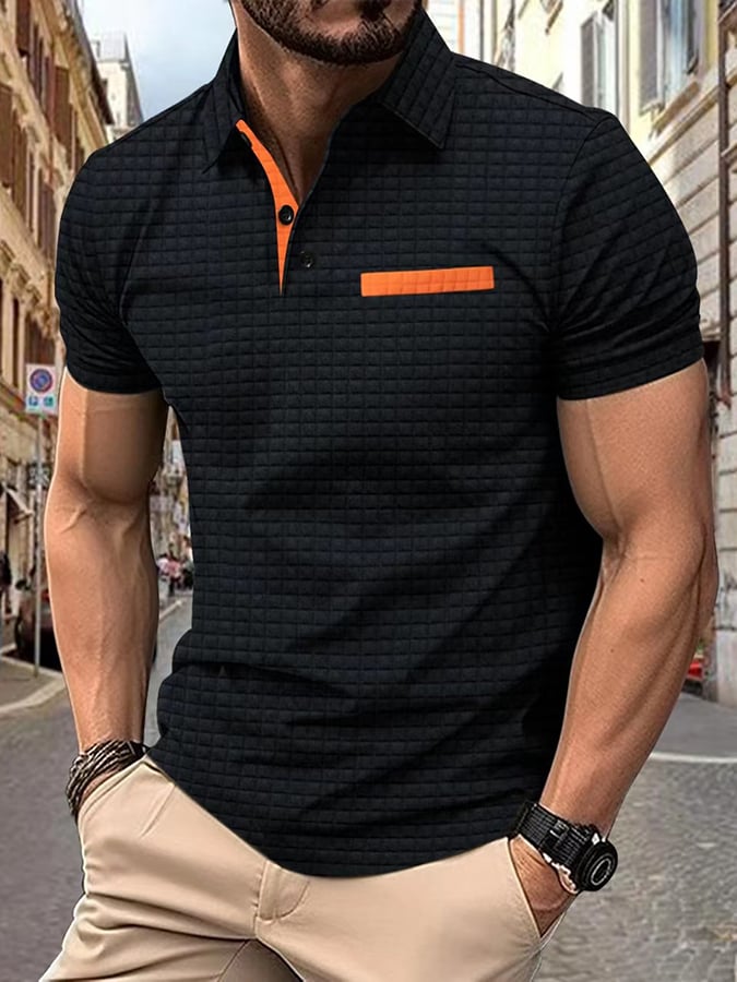 Camisa polo jacquard a cuadros Fabric de moda casual para hombre