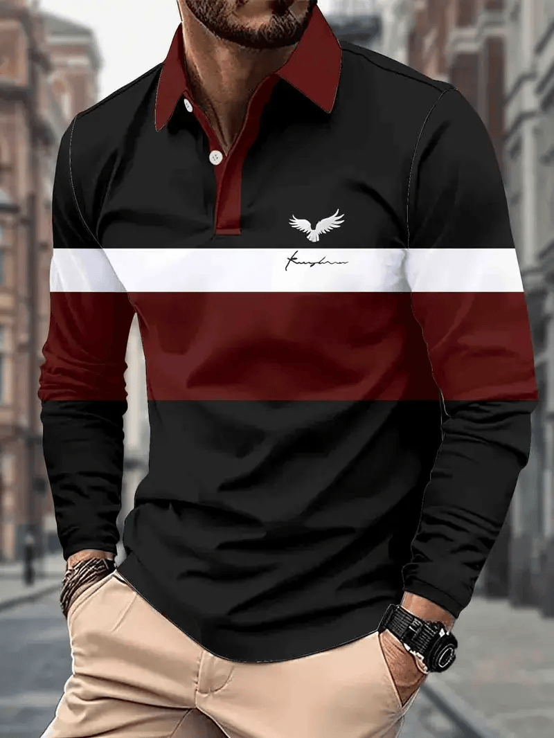 Camisa polo retro ejecutivo rayas estampado de manga larga para hombre