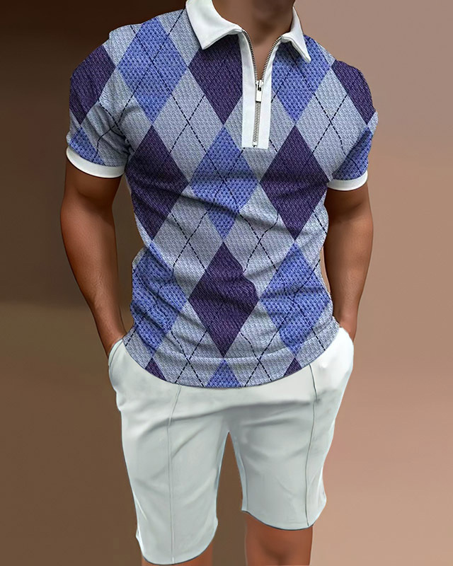 Conjunto de dos piezas camisa polos casual Colorblock para hombre