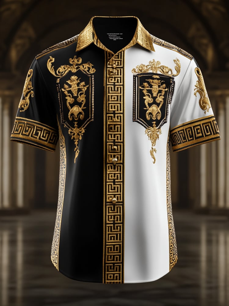 Camisa satén Luxe estampado de manga corta Button para hombre