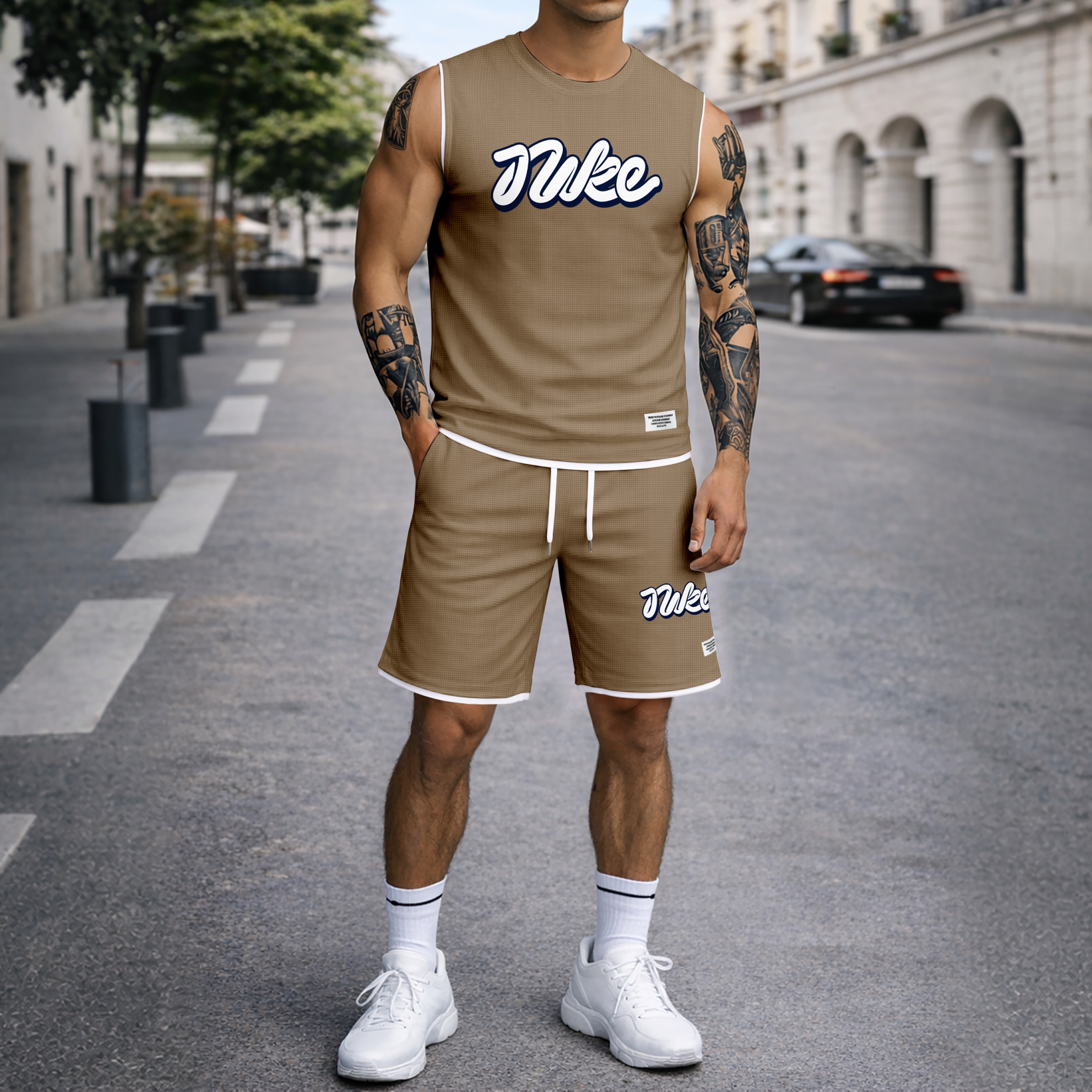 Shorts Graphic Letter Summer Set Sleeveless Tank Top & Matching Outfit, Lightweight casual Streetwear Athletic Set for Everyday & Holiday para hombre