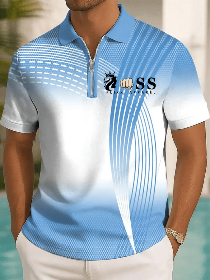 Camisa polo retro Letter Design estampado casual cierre para hombre