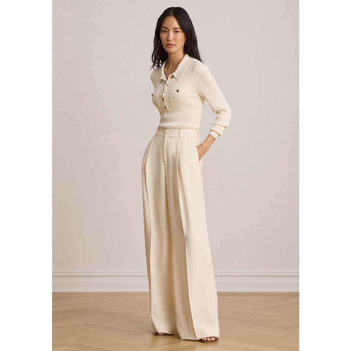 Petite Double-Faced Georgette Wide-Leg Pants - 4