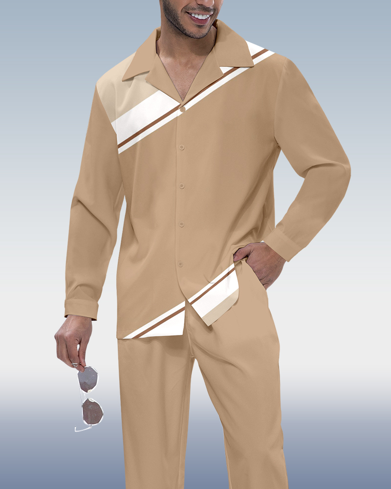 Camisa en bloques de color estampado de manga larga Walking Suit 393 para hombre