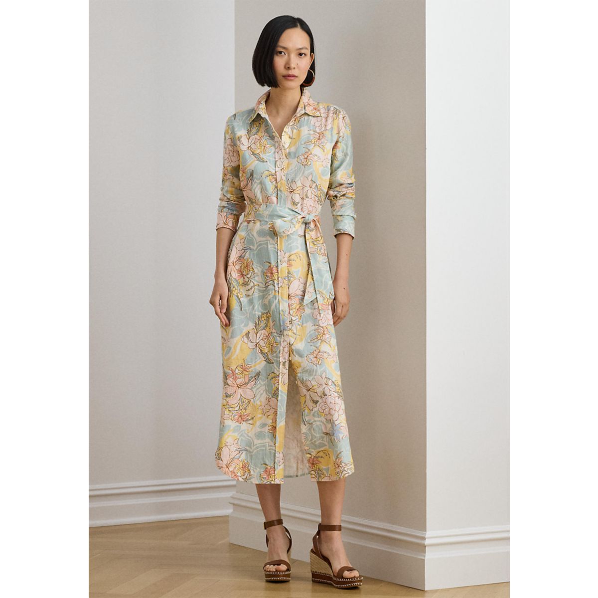 Petite Floral Linen Shirtdress - 1