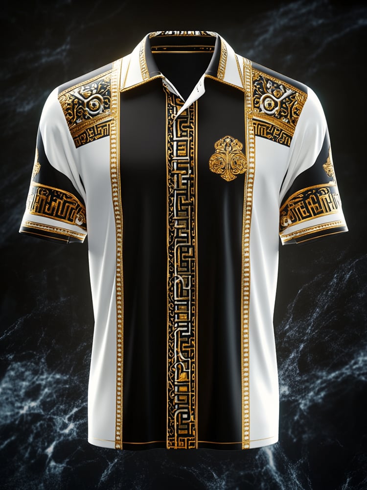 Camisa satén Luxe estampado de manga corta Button para hombre