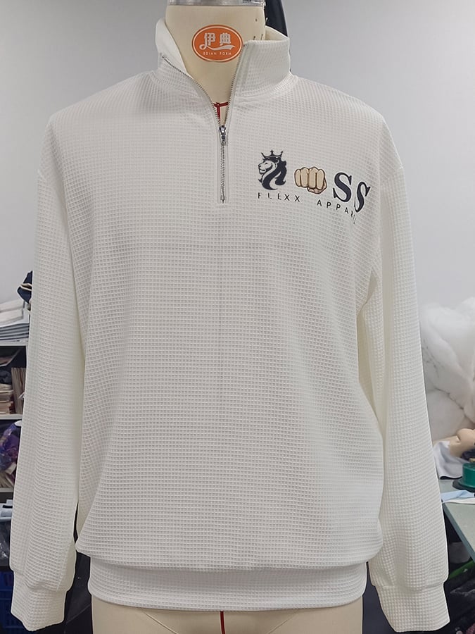 Sudadera retro Letter Design estampado cierre cuello jacquard tejidoted para hombre