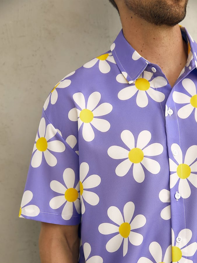 Camisa de moda casual Holiday Hawaiian estampado de manga corta
