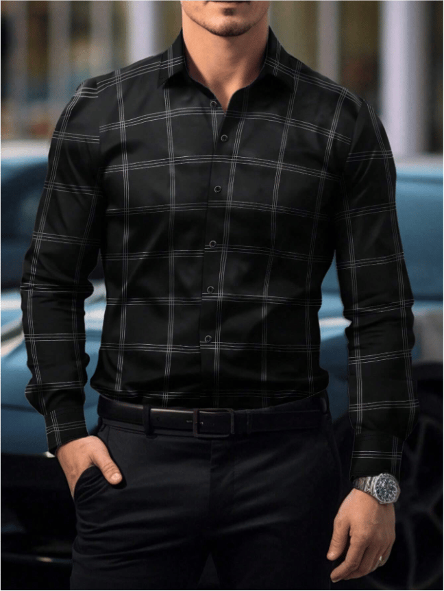 Camisa ejecutivo casual a rayas de manga larga para hombre
